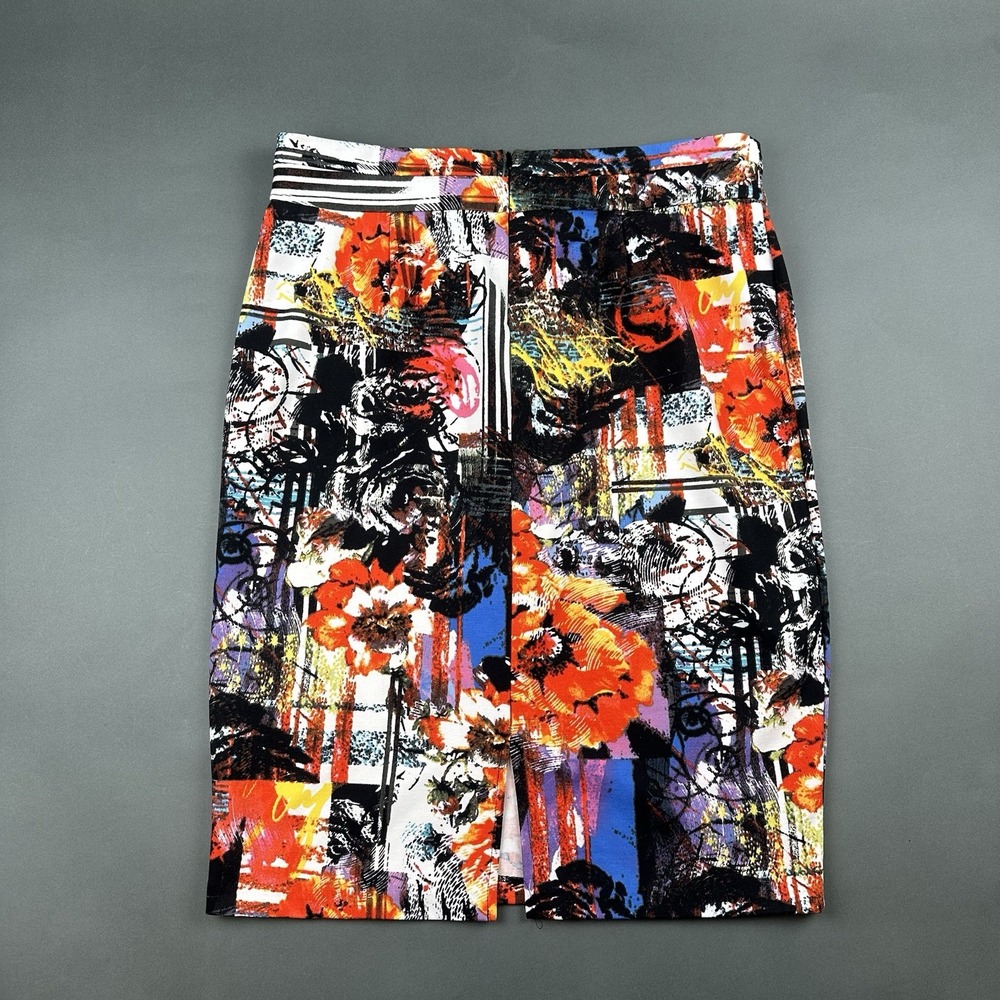 Grace Elements Pencil Skirt Women XL Multicolor Abstract Floral‎ Art Print Knee